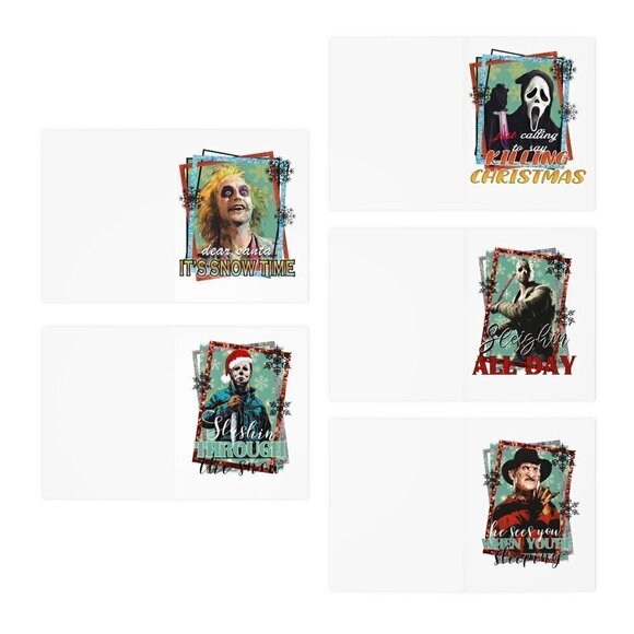 Horror Christmas Cards Handmade Custom 5 Designs Greeting Cards 15 Count - Picture 5 of 5